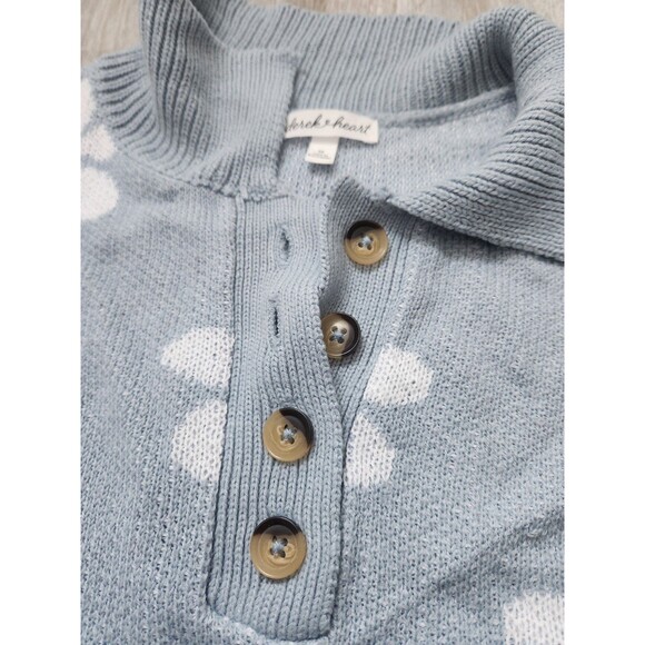 Derek Heart Crop Collared Sweater Blue White Flower 1/4 Button Relaxed Plus 2X - Picture 5 of 8
